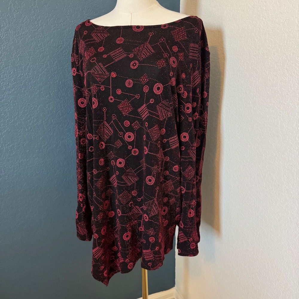 Vintage 90s Y2K Metallic Geometric Mirasol Asymmetric Top Size Medium Black Pink